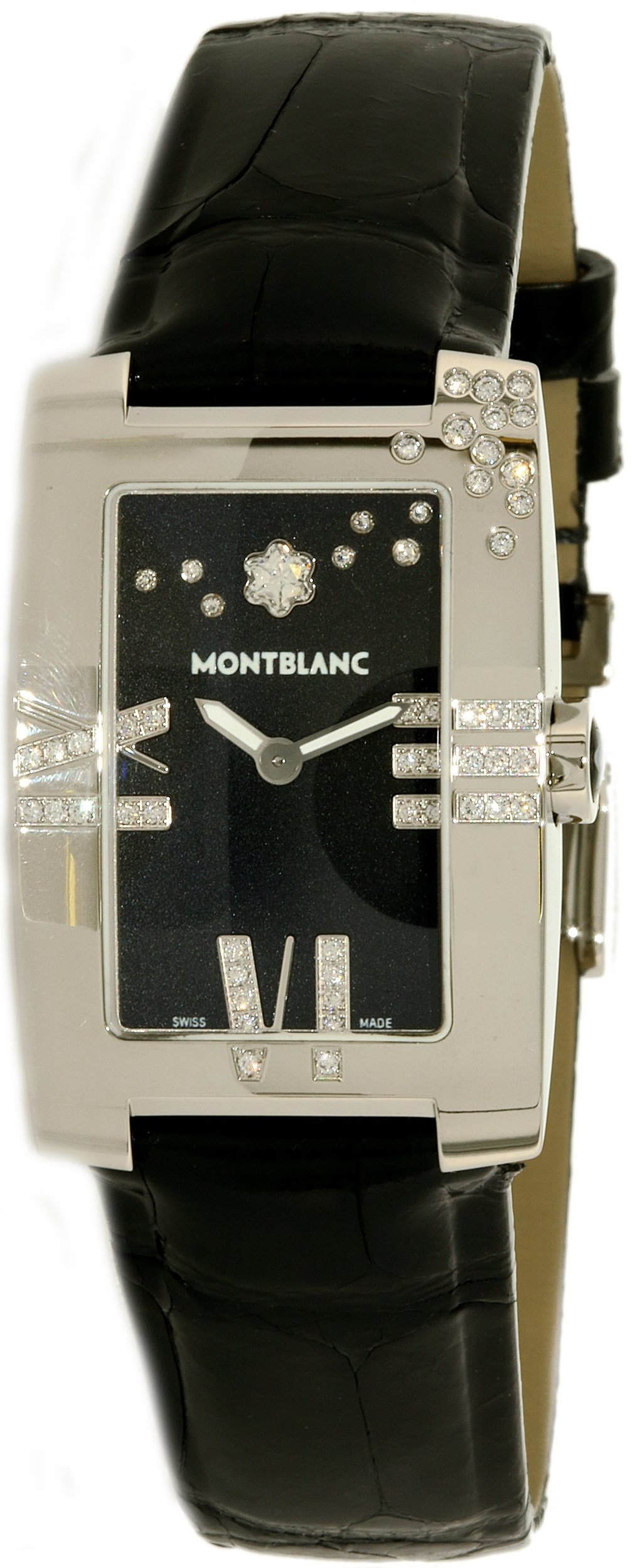 Montblanc Women's Profile Elegance 101558 Black Alligator Leather Swiss Quartz Watch - Luxury Dress Watch for Business, Evening Events & Special Occasions
