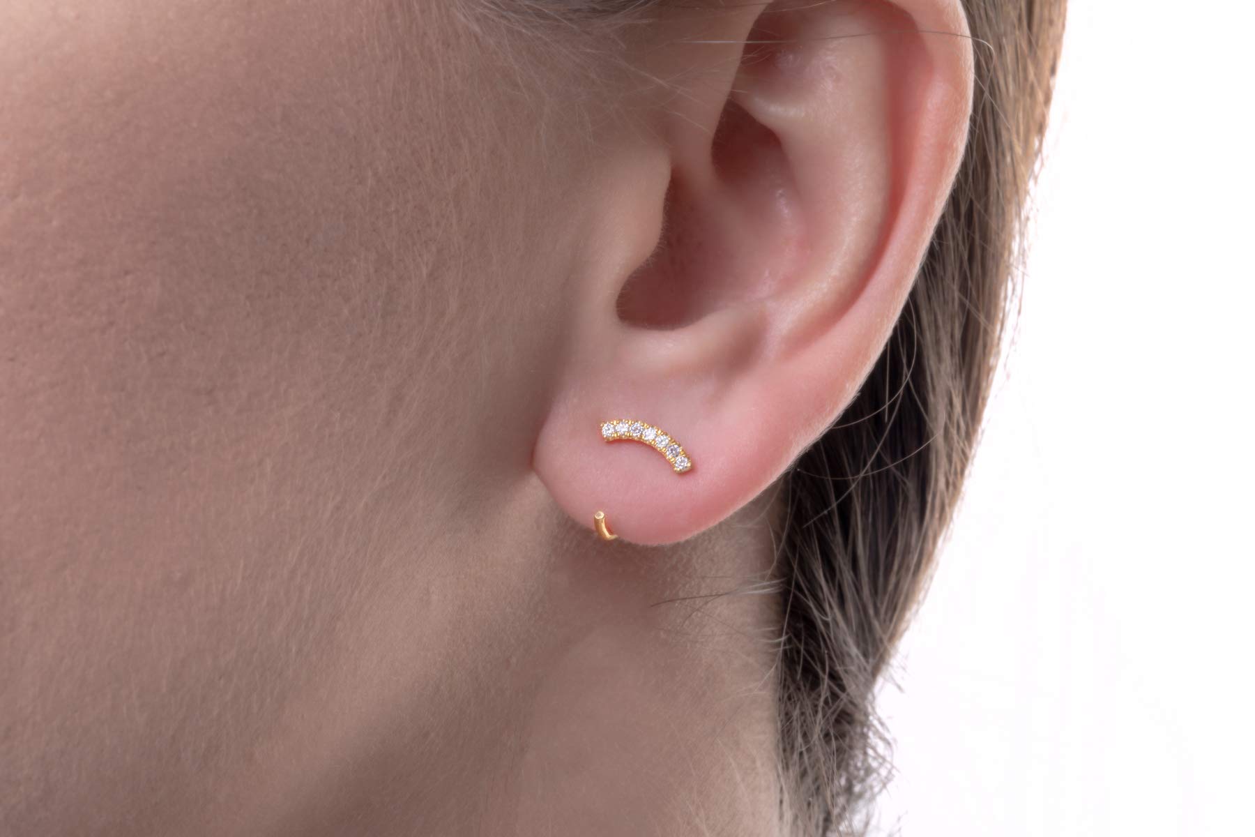 Elegant 9K 14K 18K Solid Gold Diamond Curved Bar Earrings for Women - Tiny Hoop Huggie Earrings, Minimalist Open Hoop Jewelry - Perfect for Weddings, Parties & Everyday Wear