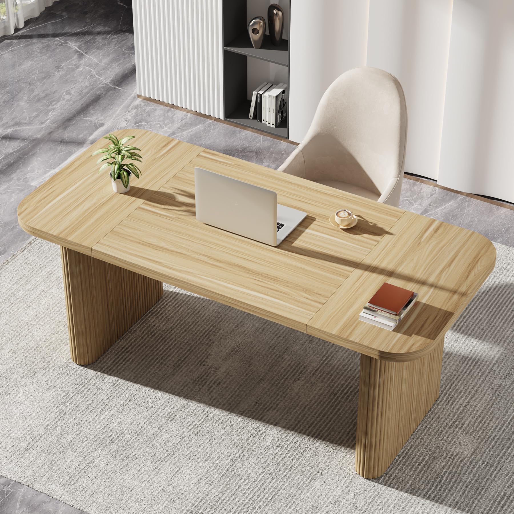 Tribesigns 62 Inch Executive Office Desk - Large Computer Desk with Double Pedestal Drawers, Modern Minimalist Natural Wood Top Rectangle Writing Desk for Home Office & Study Room (Natural Wood Finish) - Perfect for Remote Work, Gaming Setup & Home Office Organization