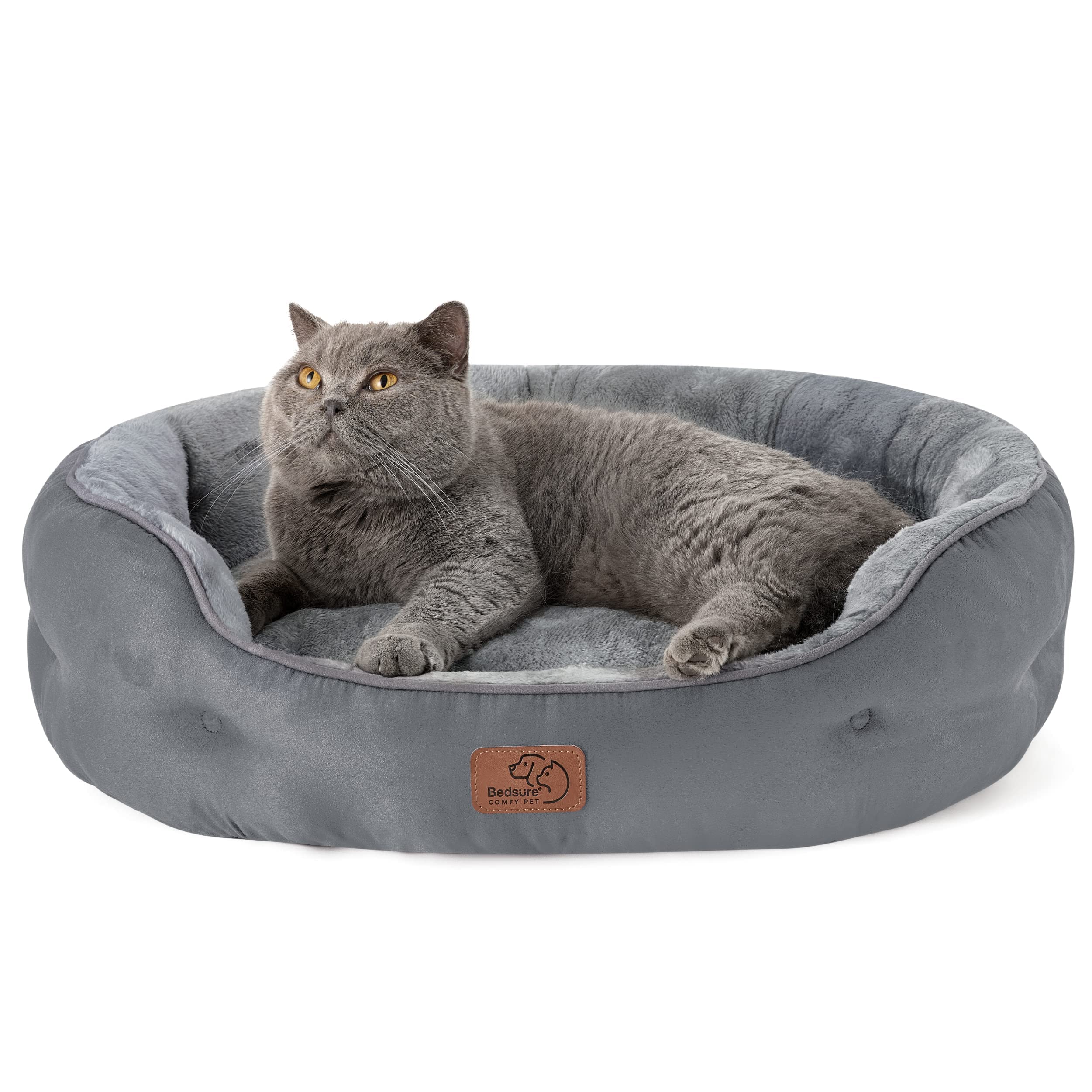 Bedsure Washable Round Pet Bed for Small Dogs & Indoor Cats - Non-Slip Bottom, 25 Inch Grey Dog Bed & Cat Bed - Perfect for Puppy, Kitten, Crate & Home Use