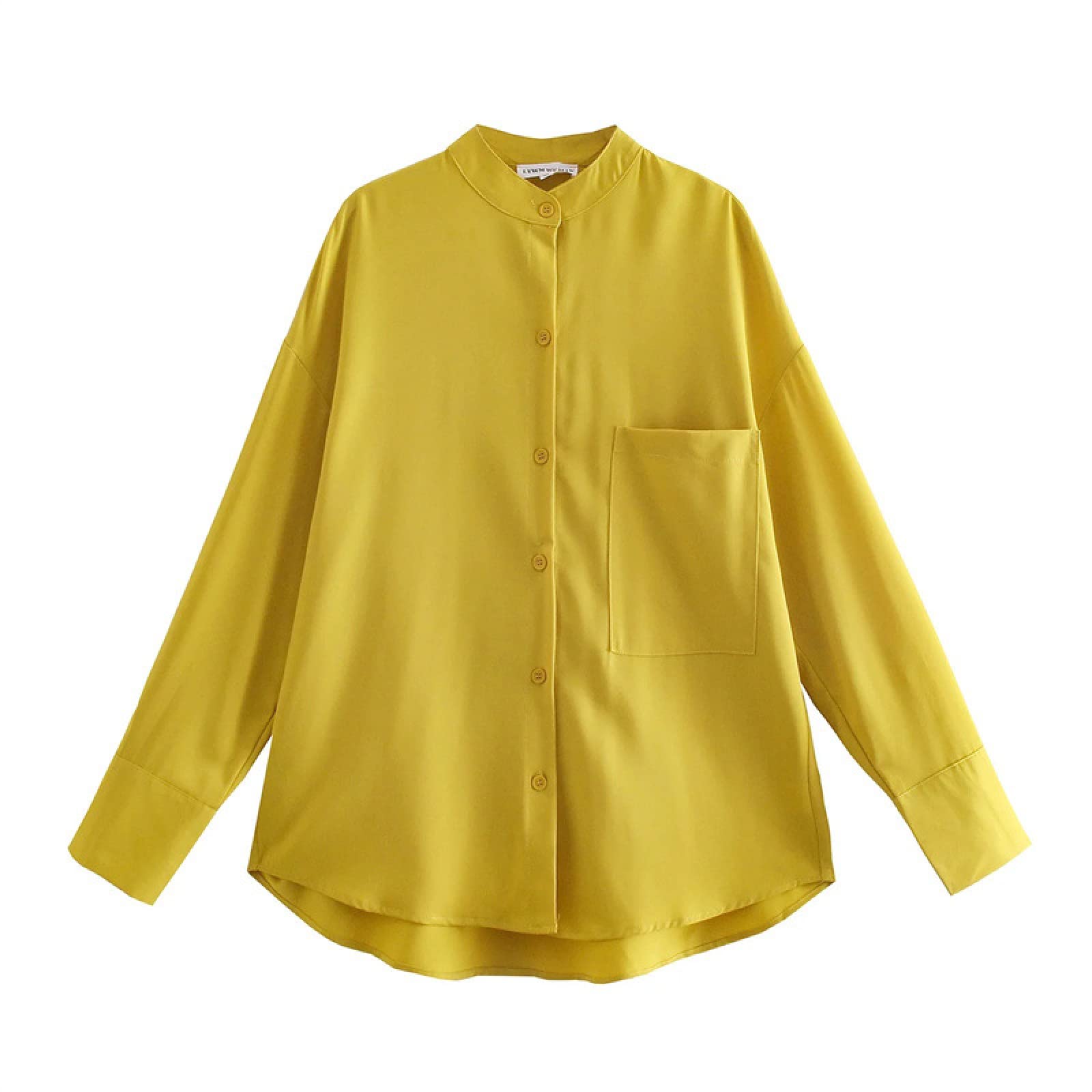 Women's Casual Solid Color Blouse with Stitching Pocket - Trendy & Simple Fashion Top for Work, Office, and Everyday Wear