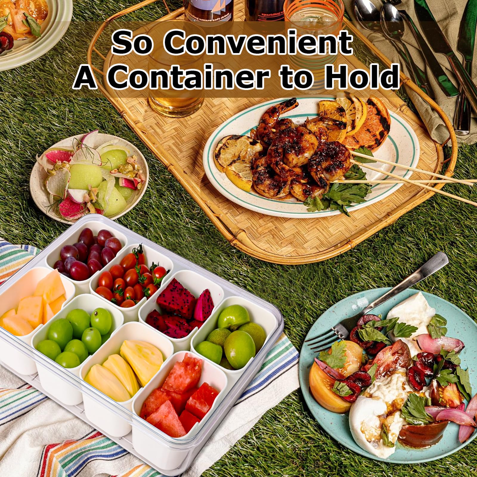 Clear Snackle Box Container - 8 Compartment Organizer for Fruits, Candy, Charcuterie & Snacks | Perfect for Parties, Picnics, Travel, Beach & Office Lunch | BPA-Free Plastic Food Storage with Secure Lid