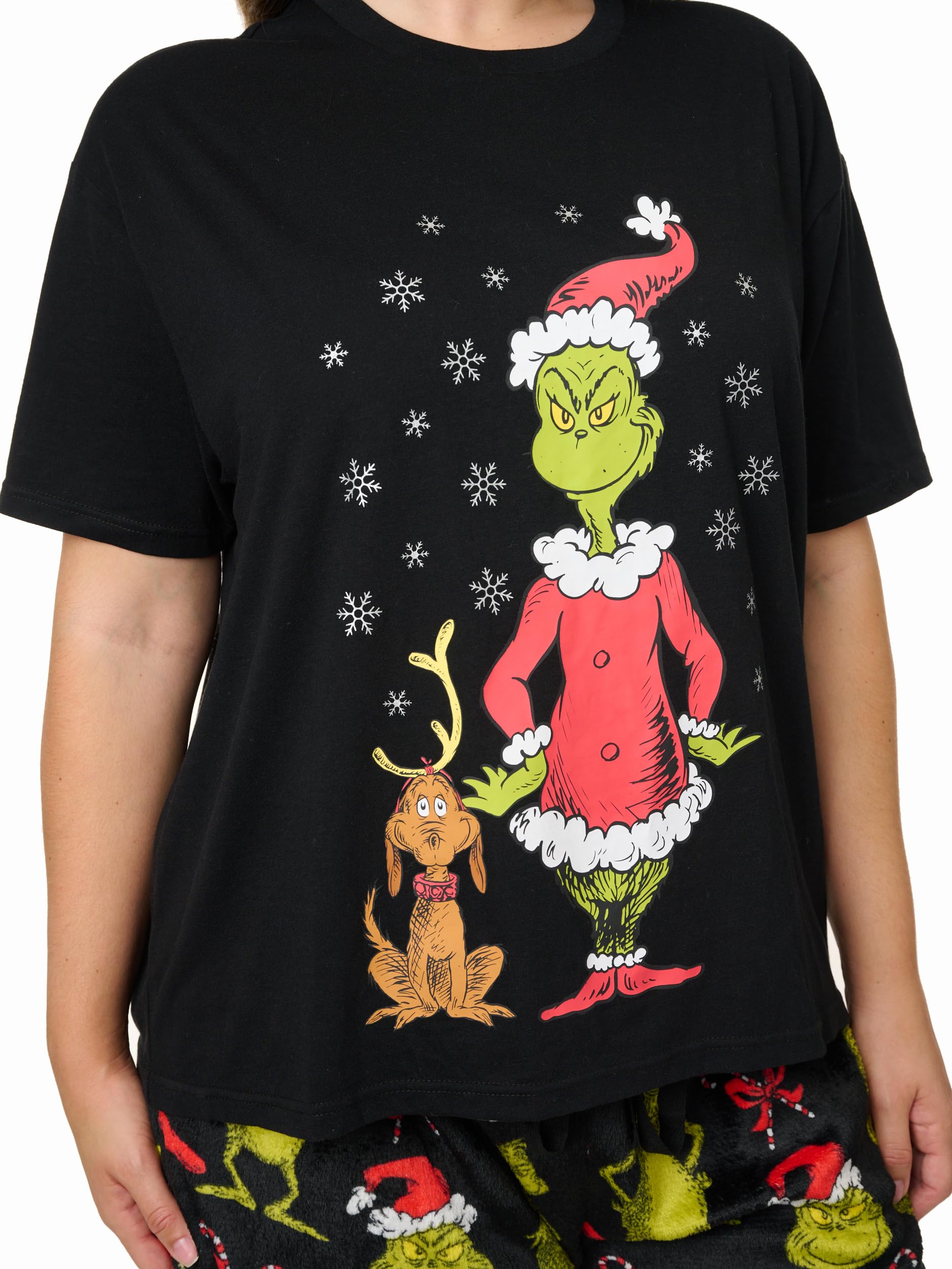 Women's Christmas Dr. Seuss Pajama Set - Cozy Minky Plush Pants & T-Shirt - Holiday Sleepwear for Festive Nights & Gift Giving