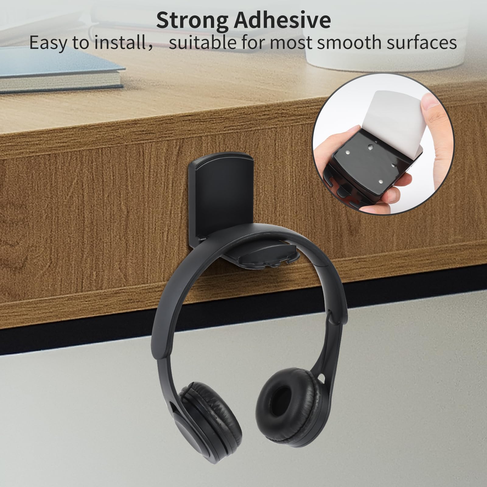2 Pack Foldable Headphone Stand with Adjustable Hook - Universal Headset Holder with Cable Organizer for Gaming Headsets, Office & Home Use (Black)