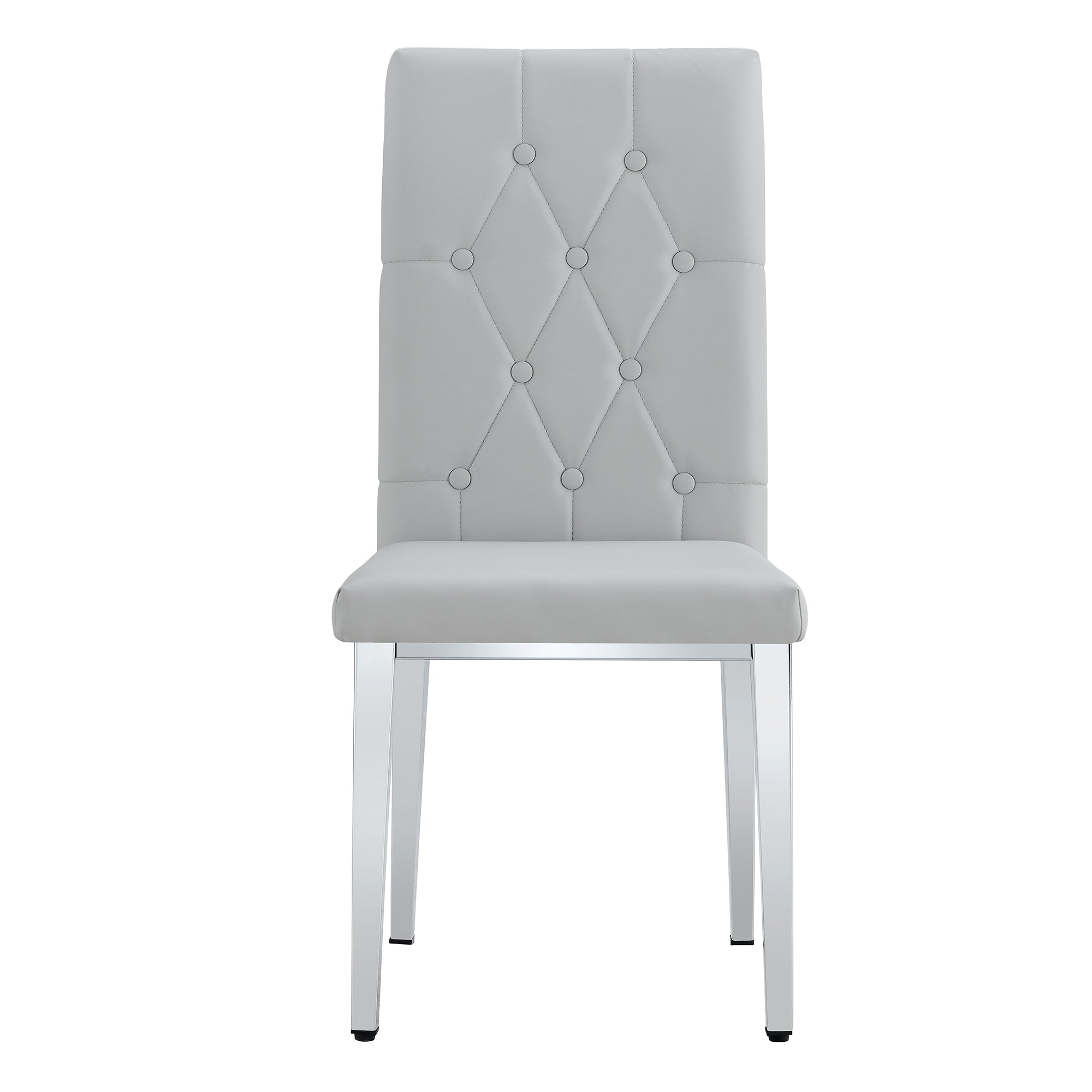Modern 2-Piece Dining Chairs Set - Light Gray Fabric with Classic Checkered Buckle Design for Kitchen, Dining Room & Conference Room | Comfortable Seating for Home & Office Use