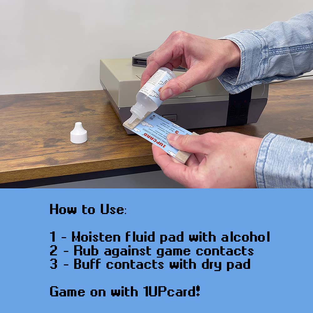 1UPcard Video Game Cartridge Cleaning Kit - 3 Pack with Cleaning Solution | Works with Nintendo, Super NES, Sega Genesis, N64, Gameboy, Atari & More | Restore Old Game Cartridges for Smooth Gaming Experience