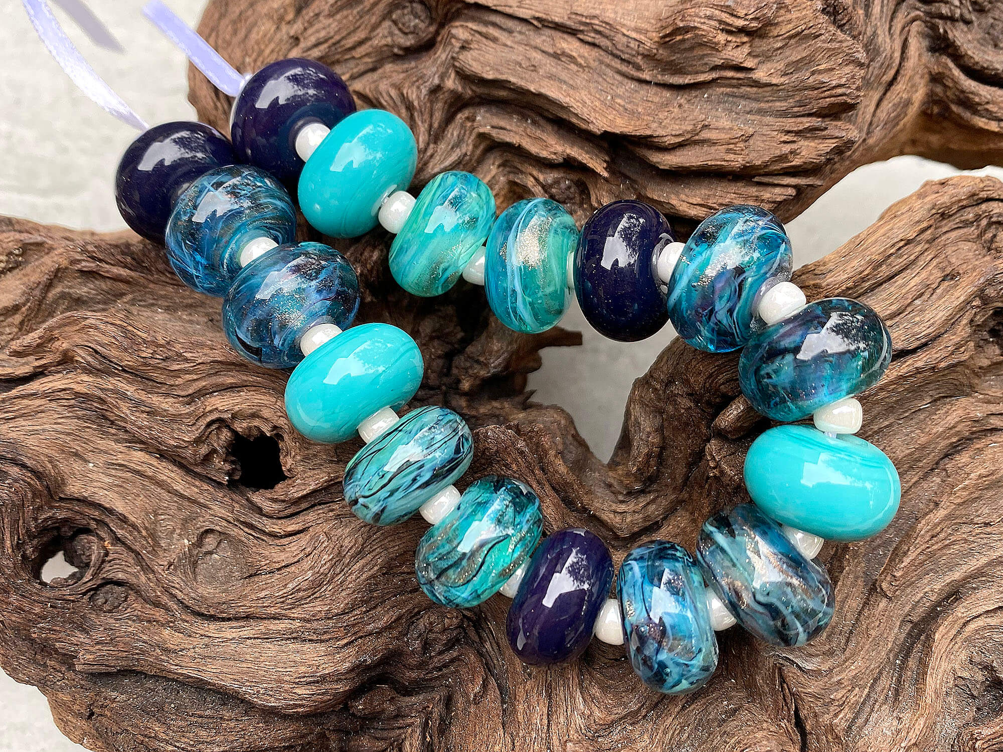 Turquoise Blue Shimmer Lampwork Glass Beads Set for Jewelry Making - DIY Bracelets, Necklaces, Earrings - SRA Certified Artisan Crafted Beads (50pcs) - Perfect for Boho, Beach & Summer Fashion Accessories