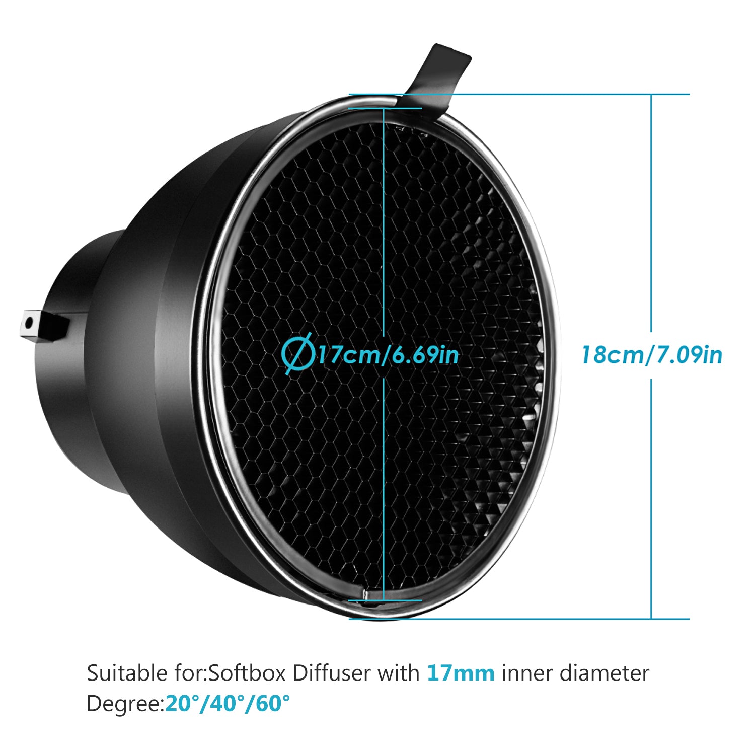 NEEWER 7-Inch Reflector with 20/40/60 Degree Honeycomb Grid - Professional Photography Lighting Modifier for Studio Portraits, Product Shoots & YouTube Videos