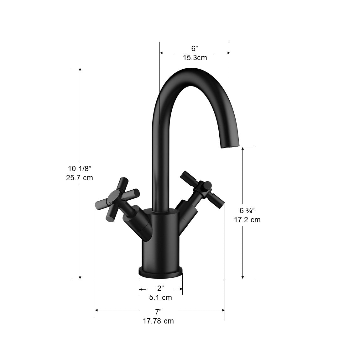 Premium Matte Black Single Hole Double Cross Handle Bathroom Faucet - Modern Waterfall Design for Sink, Vanity & Powder Room (Easy Installation, Durable Finish)