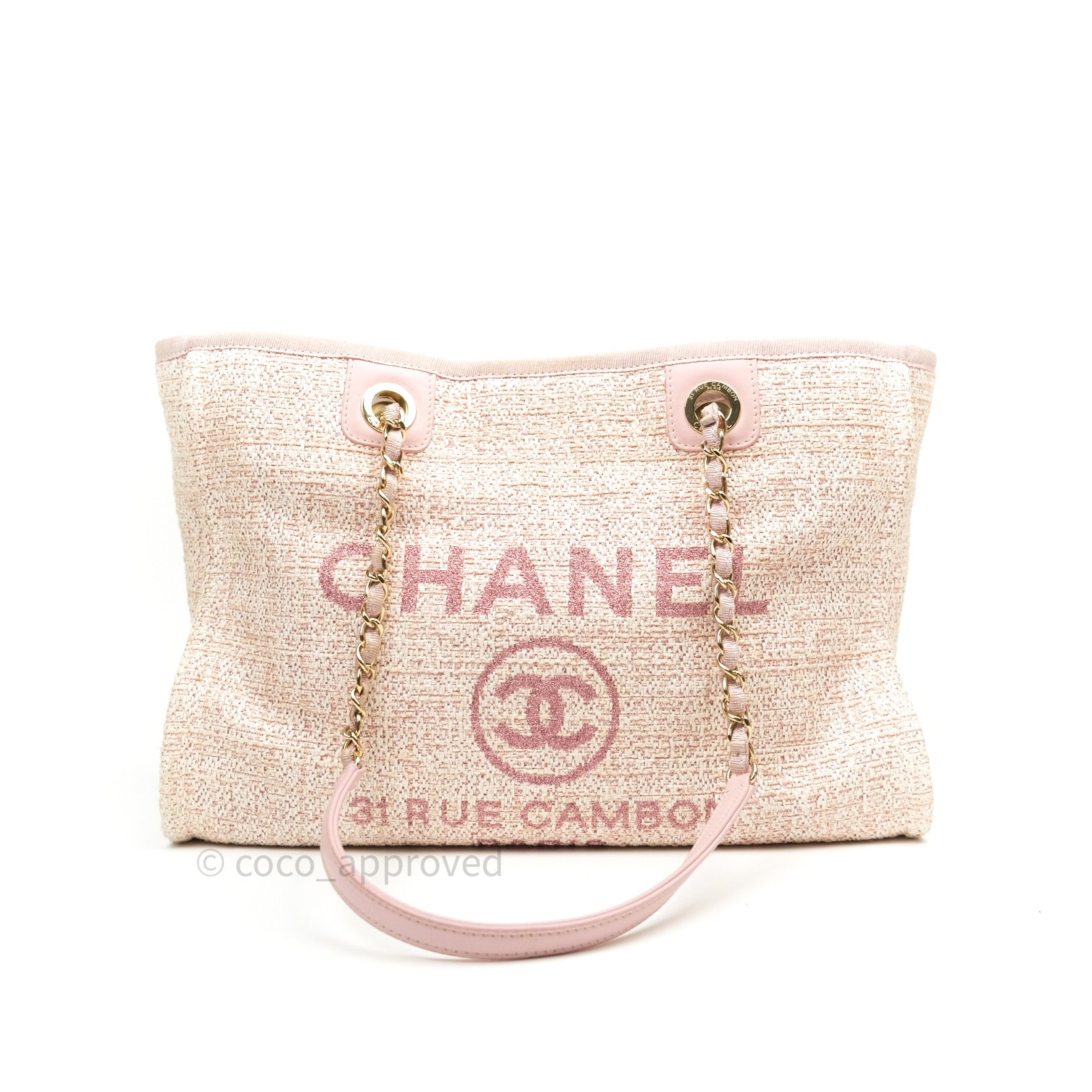 Chanel Canvas Deauville Medium Tote Bag in Pink Glitter - 19C Collection | Luxury Designer Handbag for Women, Perfect for Travel, Shopping & Everyday Use
