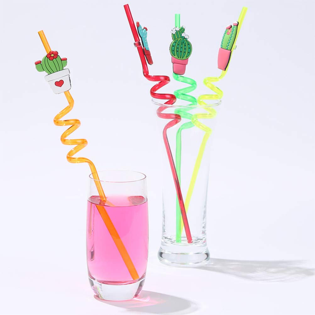 DOITOOL 16PCS Fun Colorful Kids Drinking Straws - Reusable Cactus, Swirl, Twist & Loop Straws for Smoothies, Juice & Party Drinks - BPA Free Child Safe Straws for Home, School & Birthday Parties