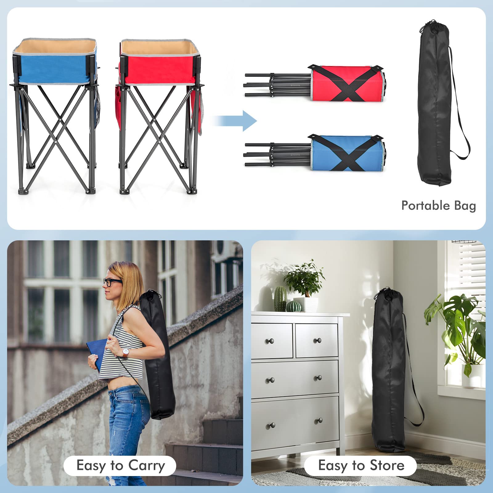 Goplus 2-Pack Folding Camping Tables - Portable Picnic Tables with Large Storage Sink, Side Pockets & Anti-Skid Feet - Lightweight Outdoor Tables for Hiking, Fishing, BBQ, Beach, Tailgating & Backyard Parties (Blue + Red)