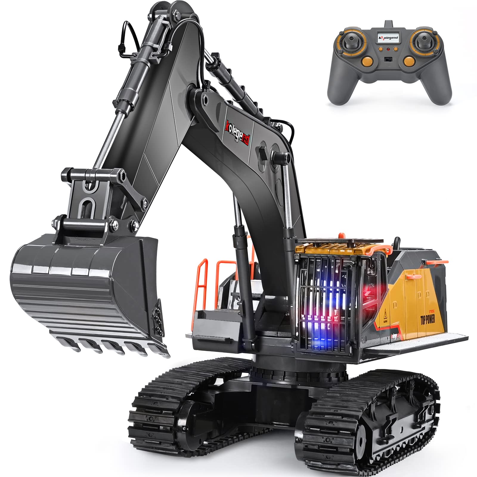 Kolegend 1/14 Scale 22 Channel RC Excavator with Metal Shovel & Independent Arms - Professional Remote Control Construction Vehicle Toy for Boys & Adults Ages 8+ | Outdoor Play, Construction Simulation, Birthday Gift Idea