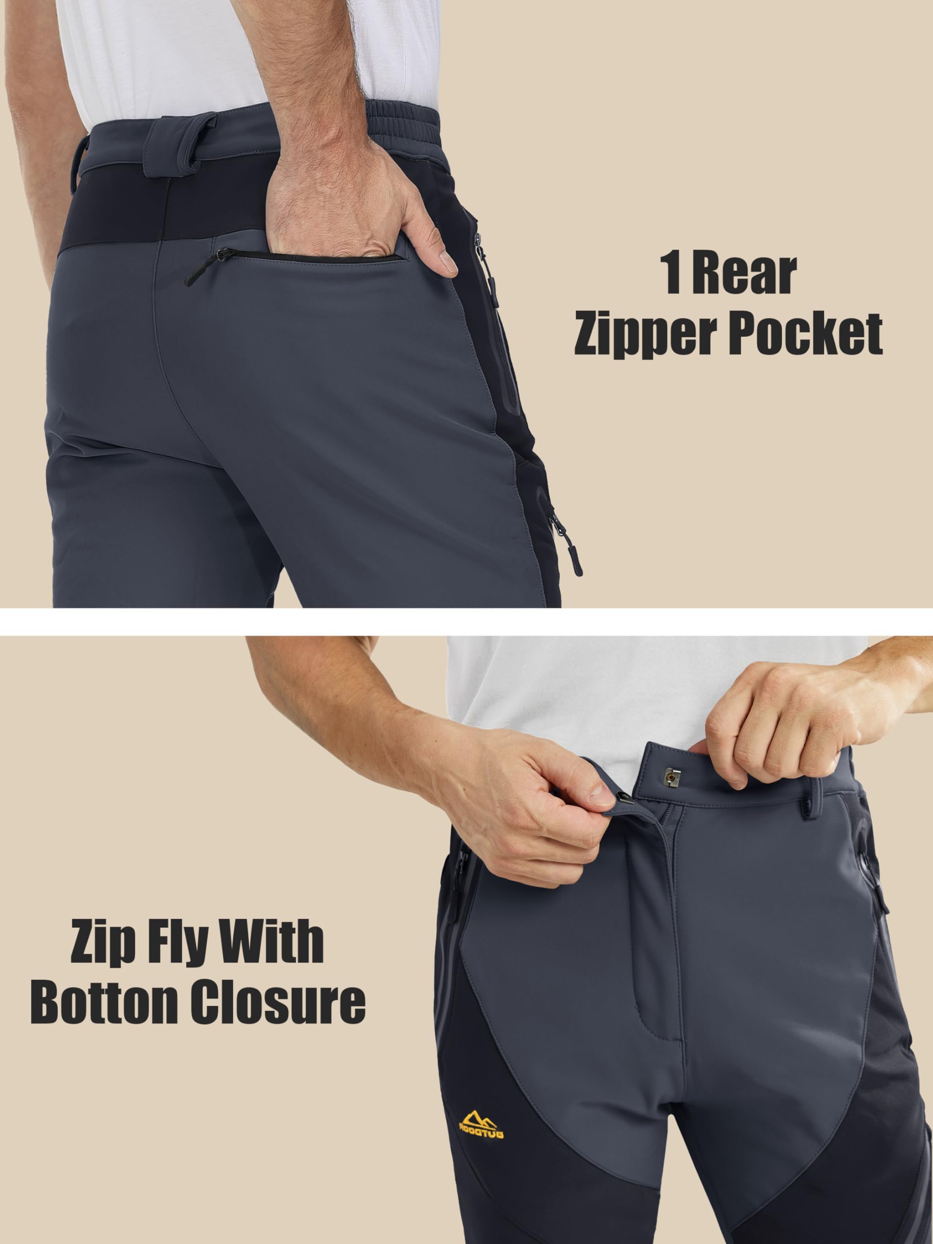 MAGCOMSEN Men's Winter Snow Pants - Fleece Lined Water Resistant Ski Pants with 4 Zip Pockets for Outdoor Activities, Hiking & Cold Weather Protection