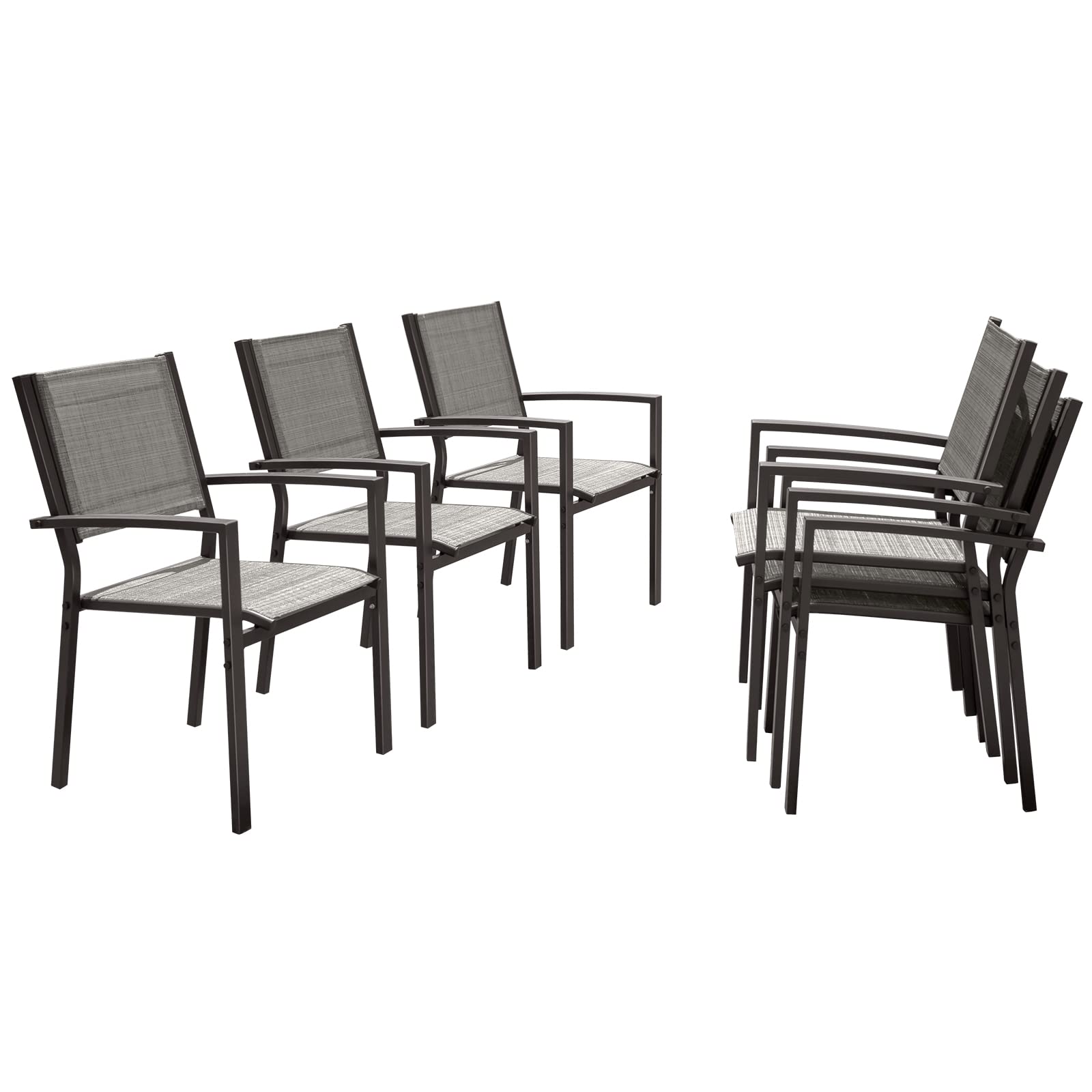 Devoko Outdoor Dining Chairs Set of 6 - Stackable Patio Chairs for Garden, Poolside & Backyard (Grey) - Weather-Resistant & Comfortable Seating for Outdoor Entertaining