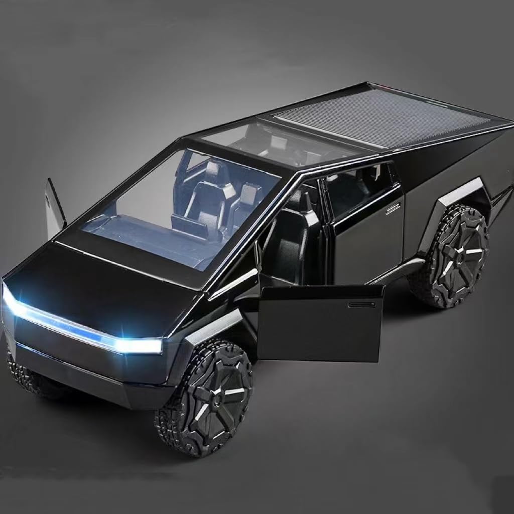 1:32 Scale Gray Cybertruck Metal Diecast Toy Truck with LED Lights & Sound Effects - Realistic Tesla Cybertruck Replica for Kids & Collectors - Perfect Birthday Gift & STEM Learning Toy for Boys & Girls (Black) - Great for Playtime, Display & Car Enthusiast Collections