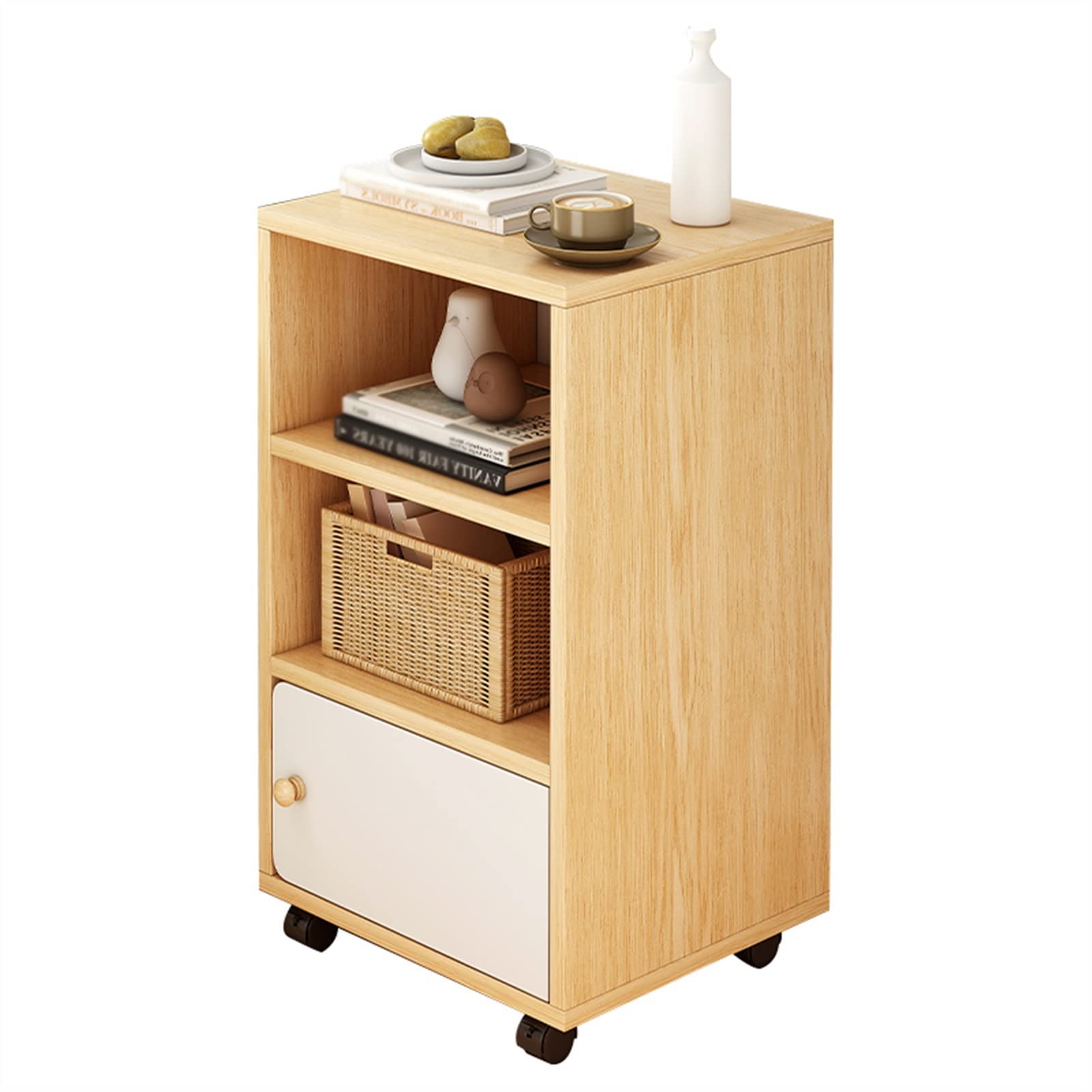 Wheeled Side Table with Door & Storage - 30x30x68cm for Living Room & Bedroom