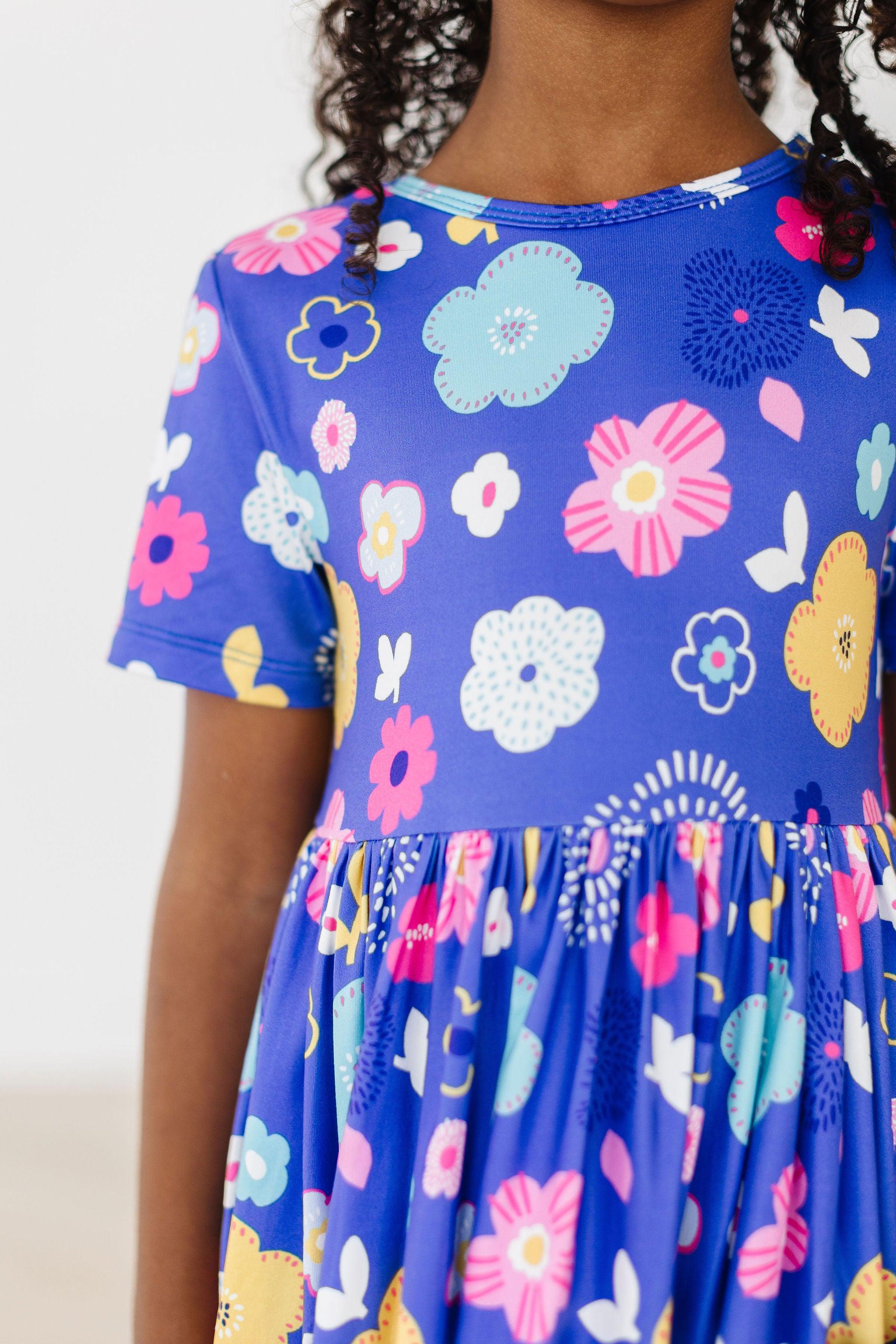 Floral Print Summer Short Sleeve Twirl Dress with Pockets - Perfect for Beach Vacations, Garden Parties & Casual Outings