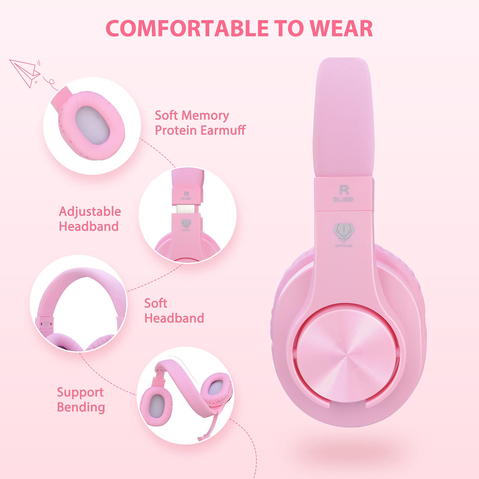 Kriogor Pink Gaming Headset for Girls with Microphone - 3.5mm Wired PC Headphones Compatible with PS4, Xbox One, Laptop & Computer - Perfect for Online Gaming, Streaming & Video Calls