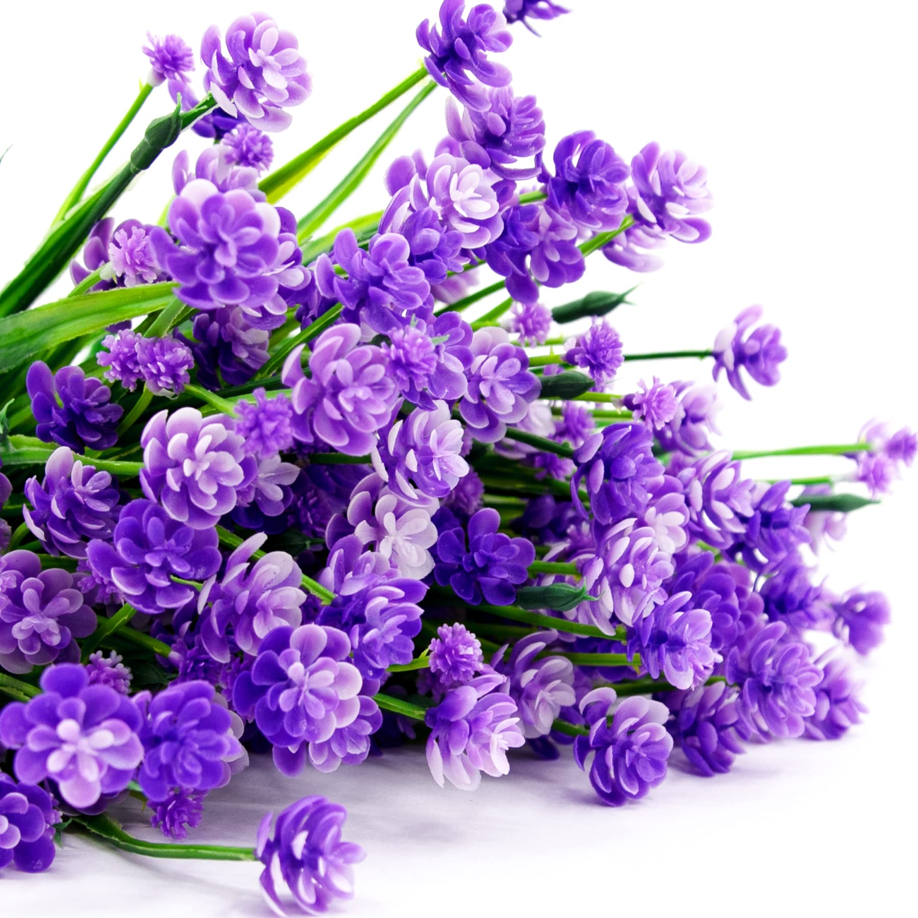 AUSTOR 10 Bundles UV Resistant Artificial Flowers Outdoor Fake Faux Plastic Flowers Shrubs Plants for Garden Home Window Box Decor - Perfect for Patio, Porch, Lawn & Wedding Decoration (Violet)