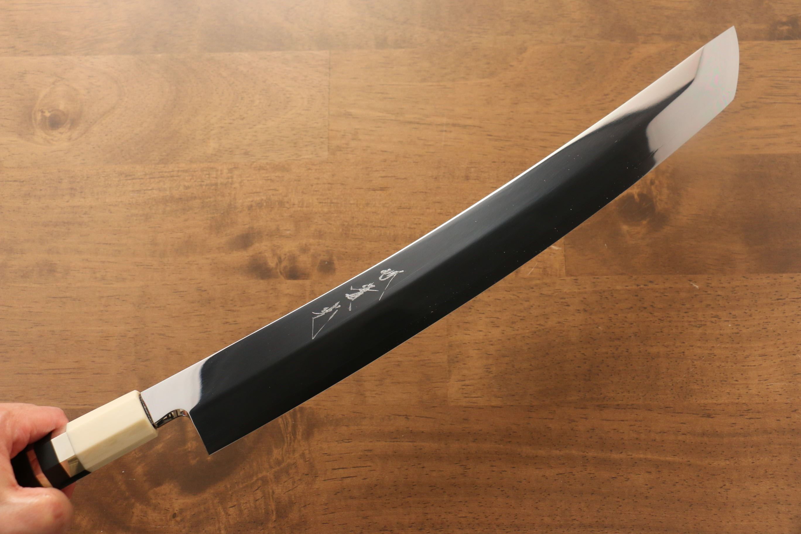 Premium Jikko Silver Steel No.3 Sakimaru Yanagiba 330mm Japanese Sushi Knife - Ebony Wood Handle with Decorative Ring - Perfect for Sushi Chefs & Professional Kitchen Use