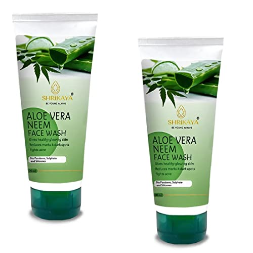 Shrikaya Aloe Vera Neem Face Wash for Healthy Glowing Skin - Reduces Acne Marks & Dark Spots - 100ml Each (Pack of 2) - Perfect for Daily Skincare Routine & Acne-Prone Skin