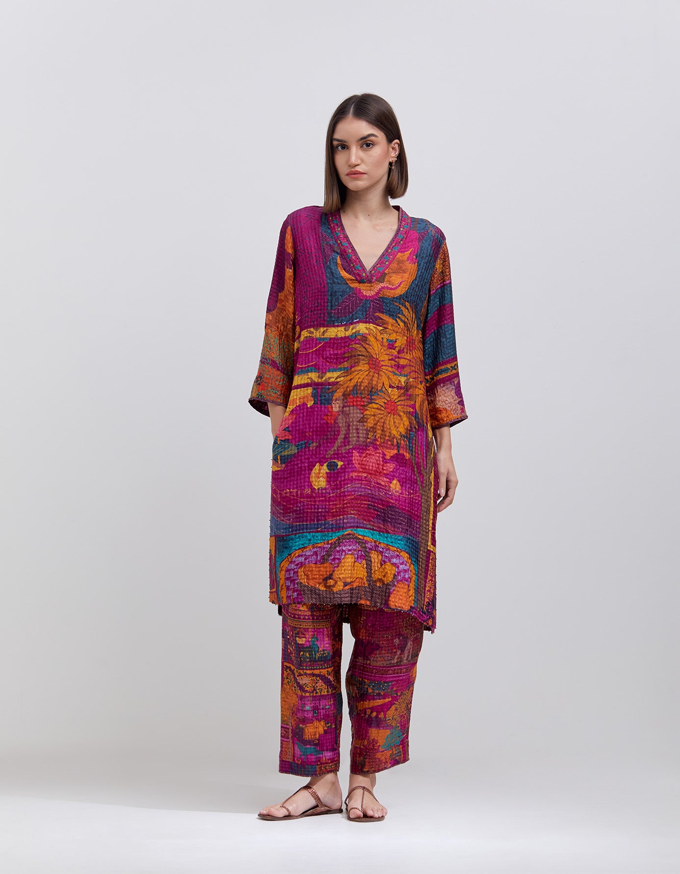 Elegant Aisha Salwar Silk Suit - Purple Check Panchatantra Design for Women | Perfect for Festivals, Weddings & Special Occasions