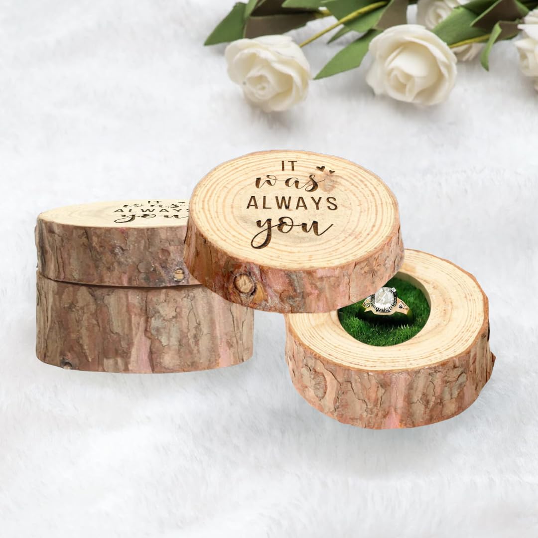Koyal Wholesale Engraved Oak Wood Ring Box - Real Wood Engagement Ring Case with 'It Was Always You' Engraving - Perfect for Wedding Proposals, Anniversary Gifts & Jewelry Storage