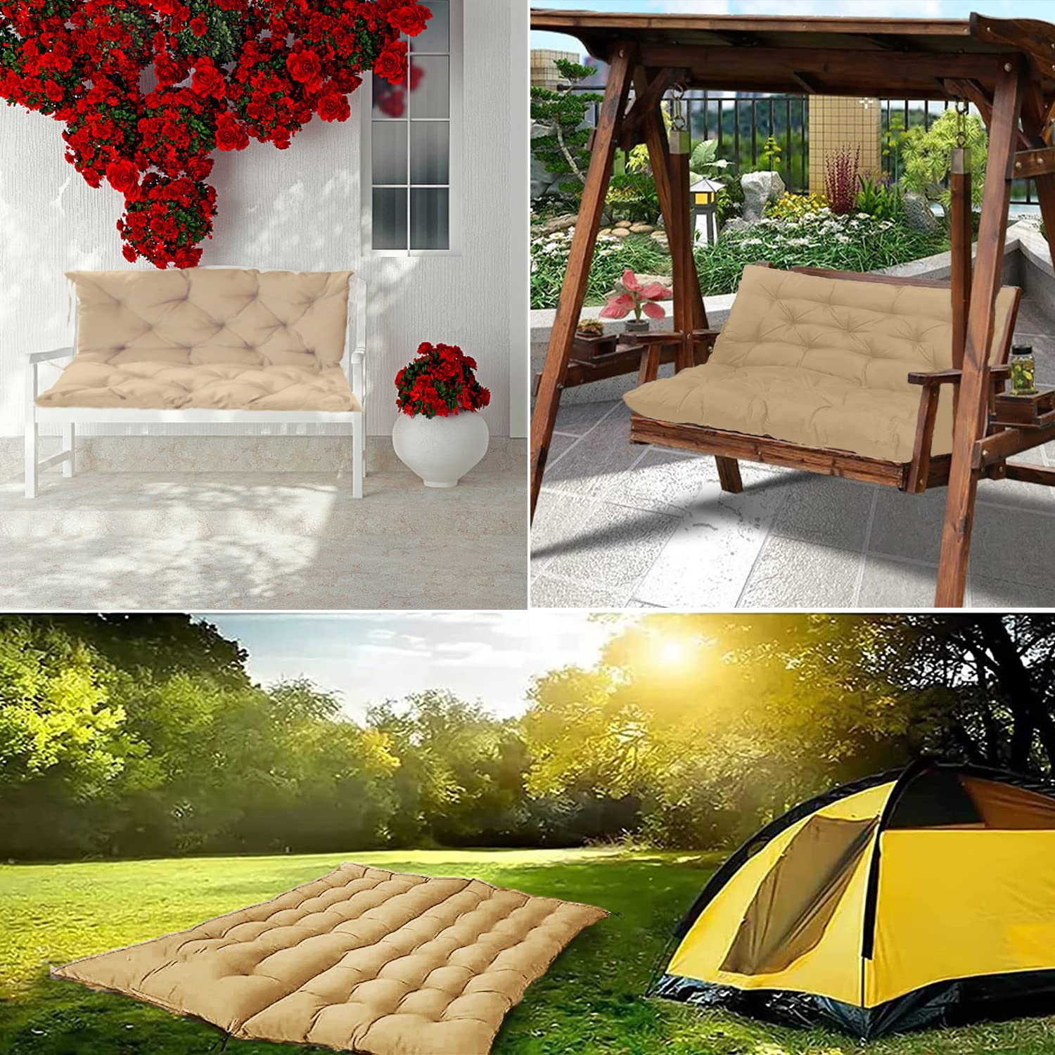 Waterproof Outdoor Swing Replacement Cushions with Backrest - 40x40 Inch Light Yellow Patio Sofa Pads for 2-3 Seater Bench, Perfect for Garden, Porch & Backyard Relaxation