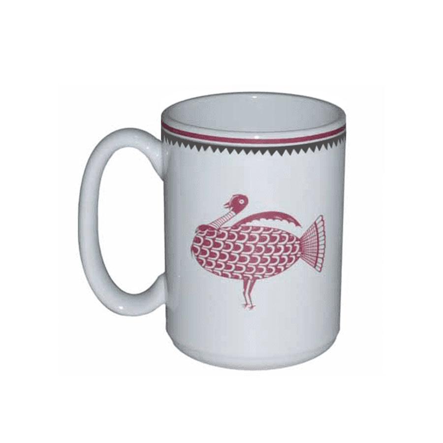 Handmade Mimbreño Turkey Design Ceramic Coffee Mug - 15 oz Maroon & White - Perfect for Home, Office, or Gift Giving
