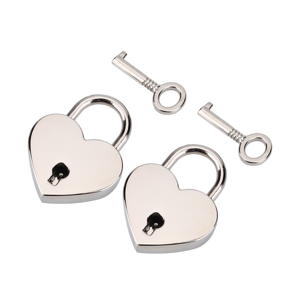 2 Pack Small Metal Heart Shaped Padlock with Key - Mini Love Locks for Jewelry Box, Diary, Luggage & Storage - Romantic Gift for Couples, Wedding, Anniversary - Silver