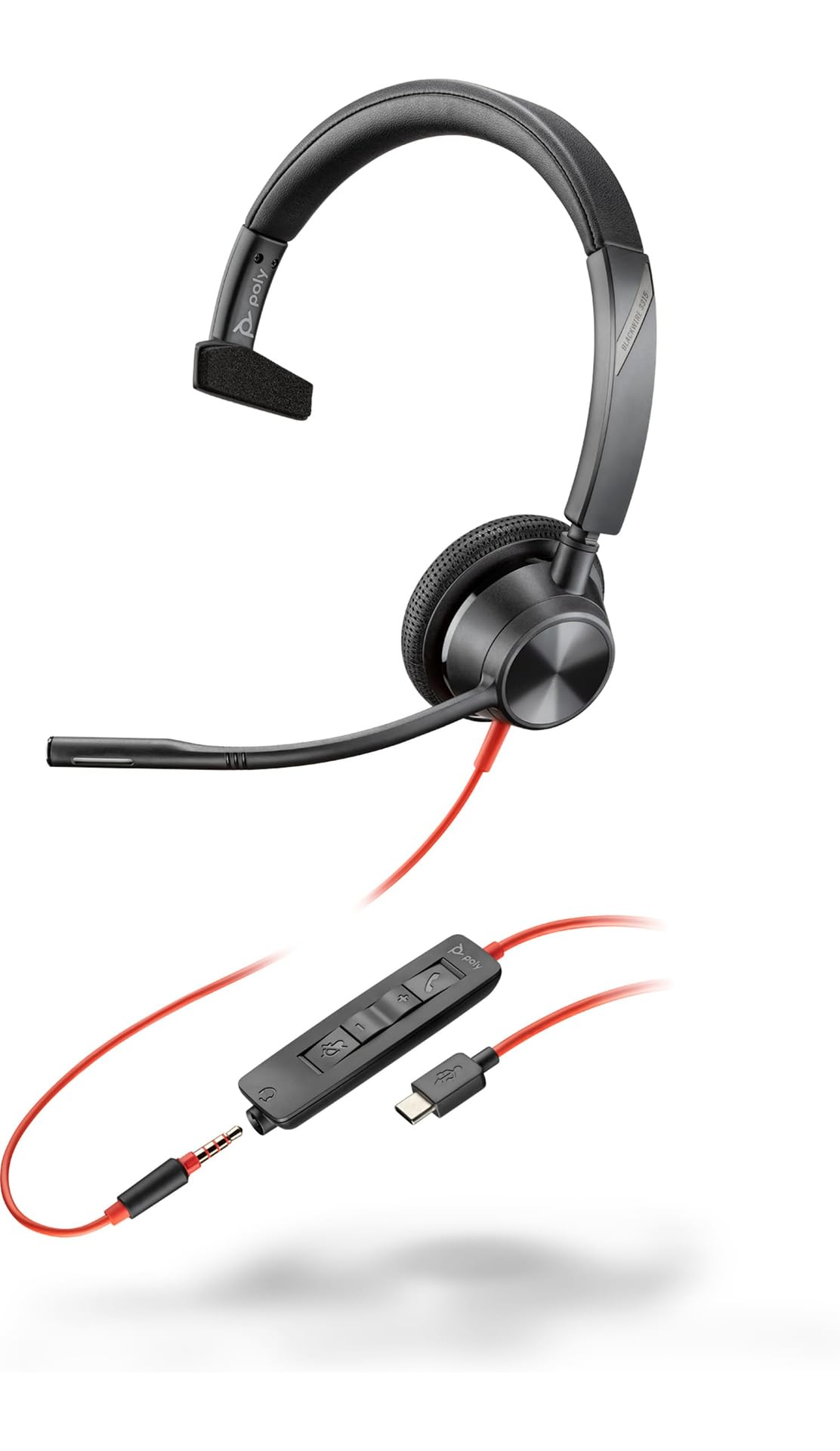 Poly Blackwire 3315 UC-Certified Wired Headset with Active Noise Cancellation - On-Ear Design, 3.5mm & USB-C Connectivity - Ideal for Office Calls, Remote Work & Video Conferencing