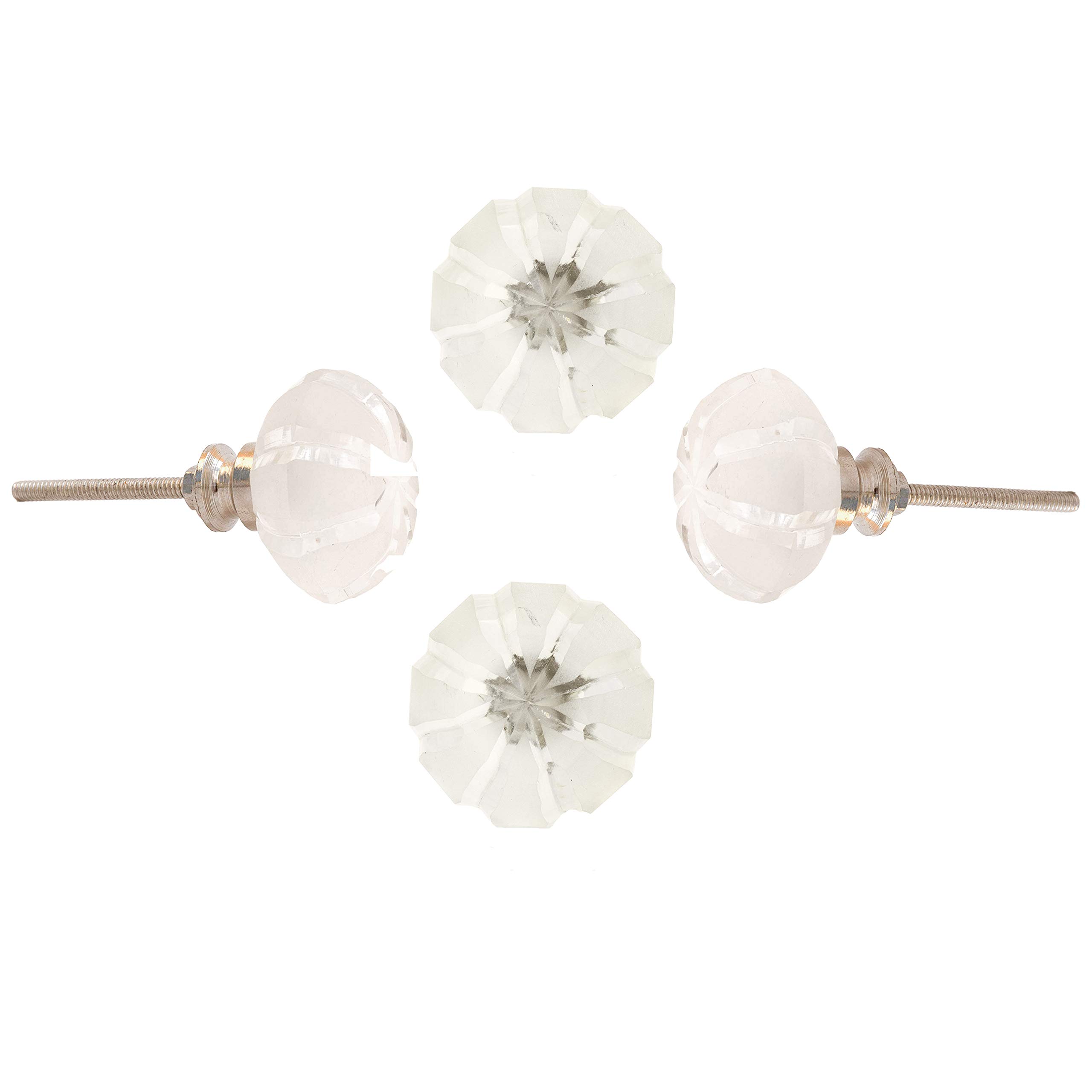 Perilla Home Set of 4 Crystal Cabinet Knobs - Decorative Glass Drawer Pulls for Kitchen Cabinets, Wardrobes, Dressers & Cupboards (Off White) - Perfect for Home Renovation & Furniture Upgrades