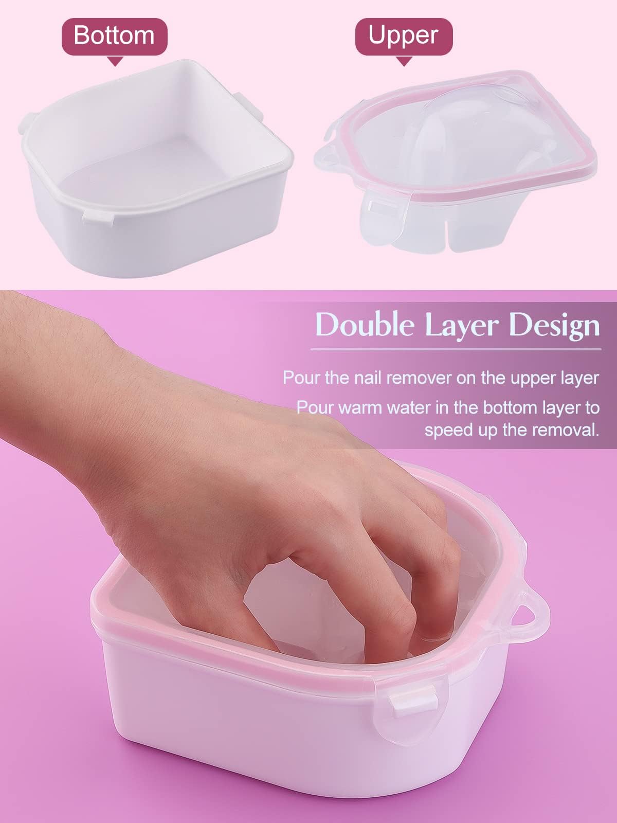 8PCS Nail Soak Bowl Set with Tools for Manicure & Pedicure at Home/Salon - Pink