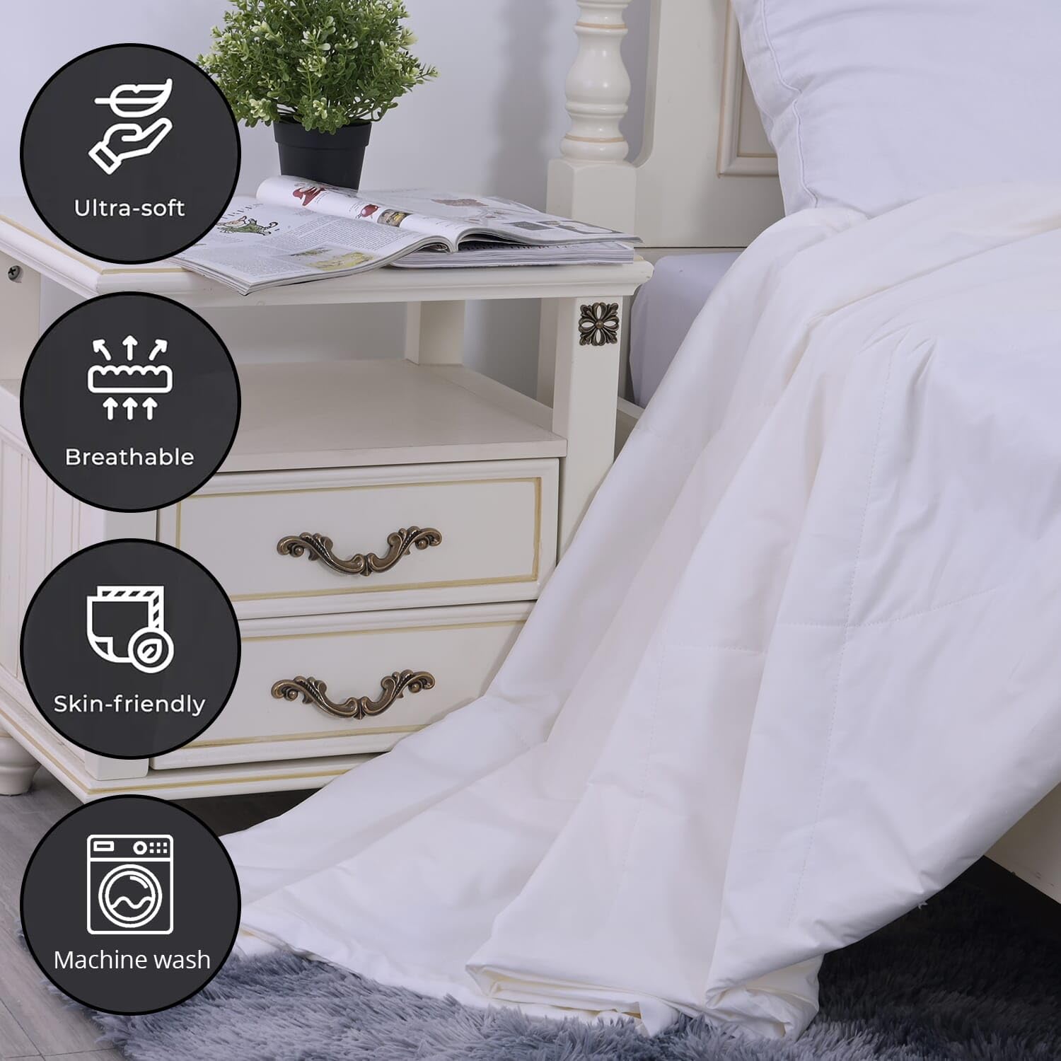 Shop LC HOMESMART White Silk Quilt - Ultra Soft & Breathable Comforter for All Seasons | Perfect Birthday Gift, Wedding Present & Luxury Bedding for Master Bedroom
