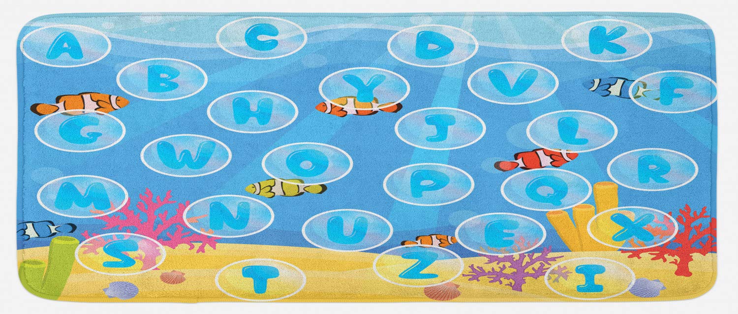 Ambesonne Non-Slip Cartoon Alphabet Kitchen Mat - Plush Sea Bubble Design, 47