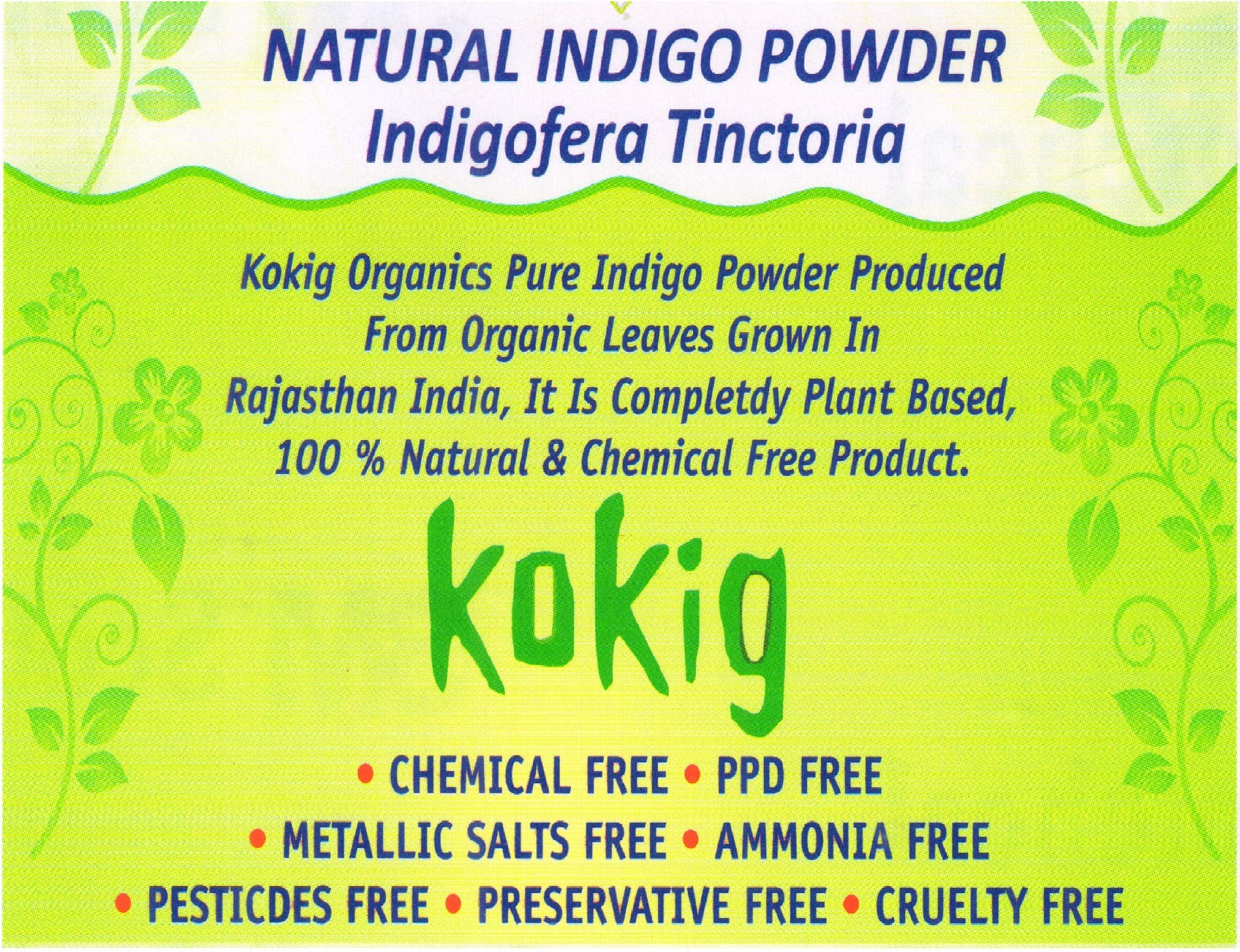 Kokig 100% Natural Herbal Organic Indigo Powder - 425g for Hair Dye, Natural Coloring, DIY Beauty & Crafts | Premium Plant-Based Henna Alternative