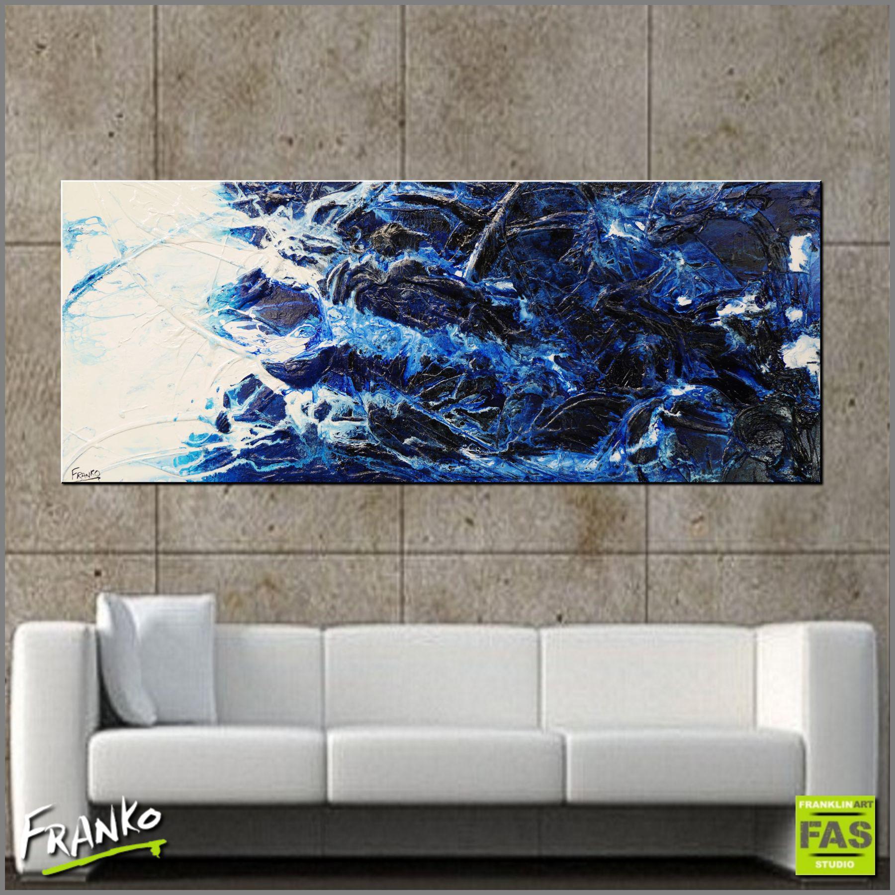 Blue Persona 200cm x 80cm Blue White Ink Acrylic Textured Abstract Canvas Art - Modern Wall Decor for Living Room, Bedroom & Office