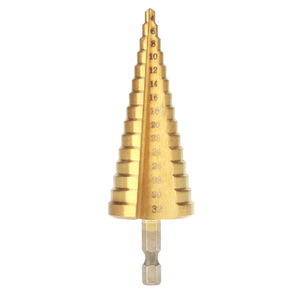 High Speed Steel Step Cone Drill Bit (4-32mm) - Hex Shank Hole Cutter for Metal, Wood & Plastic - Perfect for DIY Projects, Home Repairs & Professional Use