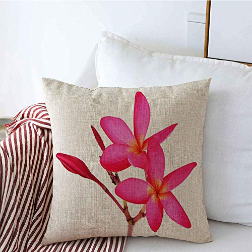 Decorative Throw Pillow Covers 16x16 Inch - Tropical Plumeria & Frangipani Floral Design, White Spa Bloom Hawaiian Nature Linen Square Covers for Couch, Sofa & Bed - Perfect for Living Room, Bedroom & Home Decor Relaxation