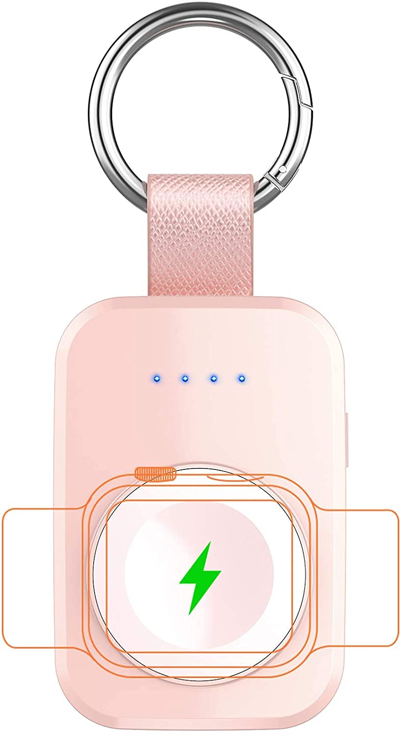 i.VALUX Portable Wireless Charger for Apple Watch Series 10/9/8/Ultra/7/6/5/4/3/2/SE/Nike - 1000mAh Magnetic Power Bank Keychain, Compact iWatch Charger | Perfect Gift for Women, Birthday Present in Pink | Ideal for Travel, Gym & Everyday Use