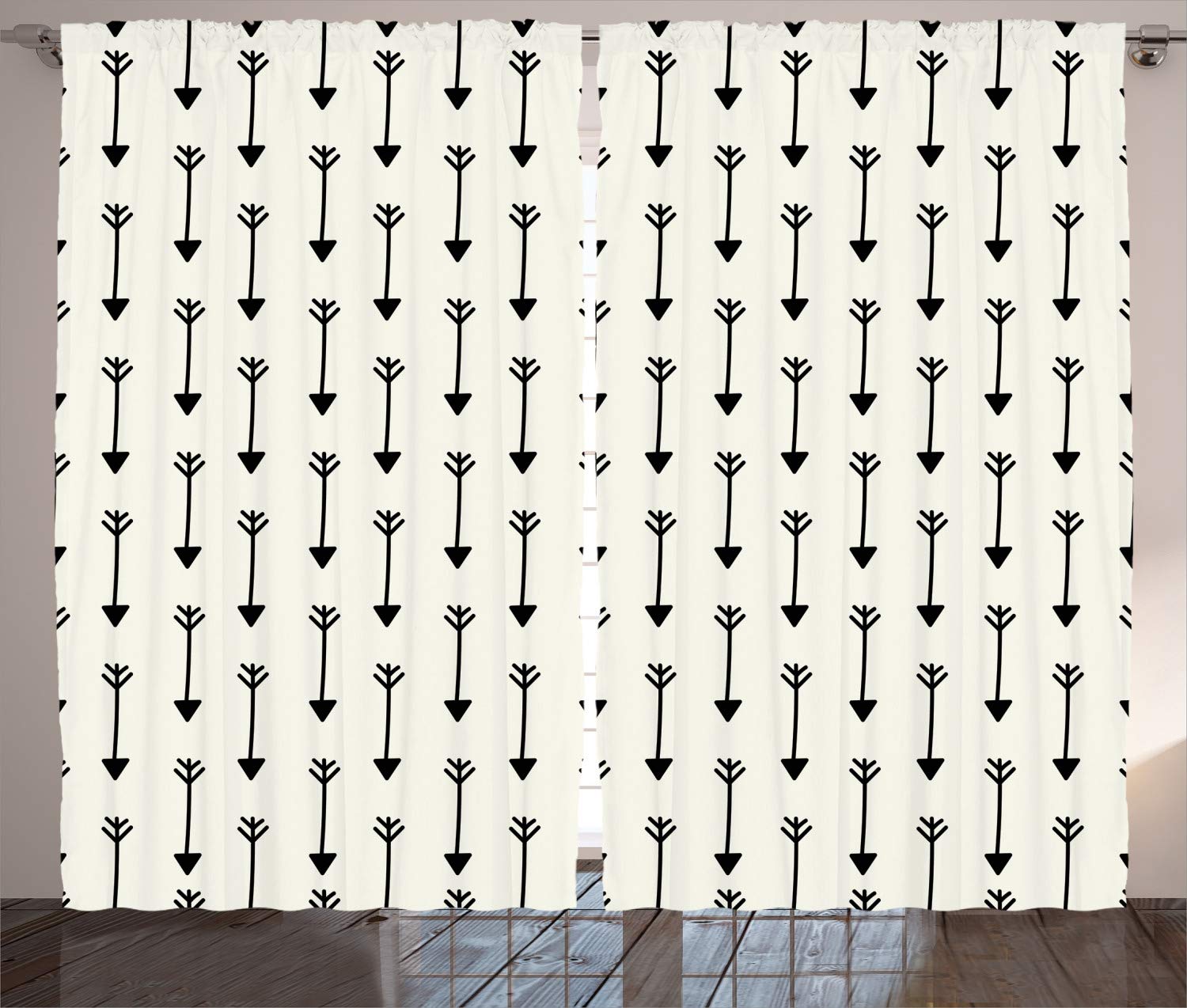 Ambesonne Arrow Curtains - Boho Style Window Drapes with Retro Arrow Patterns, 2 Panel Set (108
