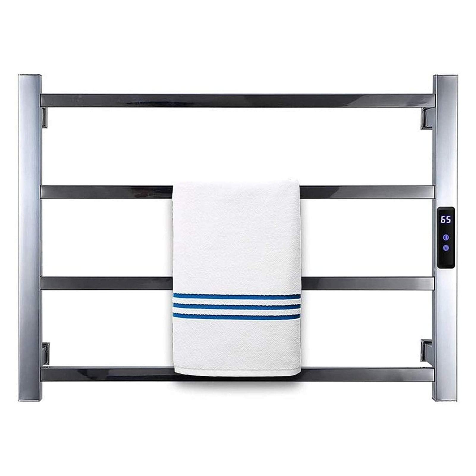 Stainless Steel Wall Mounted Heated Towel Warmer with Adjustable Temperature & Built-in Timer - 4 Bar Plug-in Bathroom Towel Warmer for Spa, Luxury Hotels & Home Use