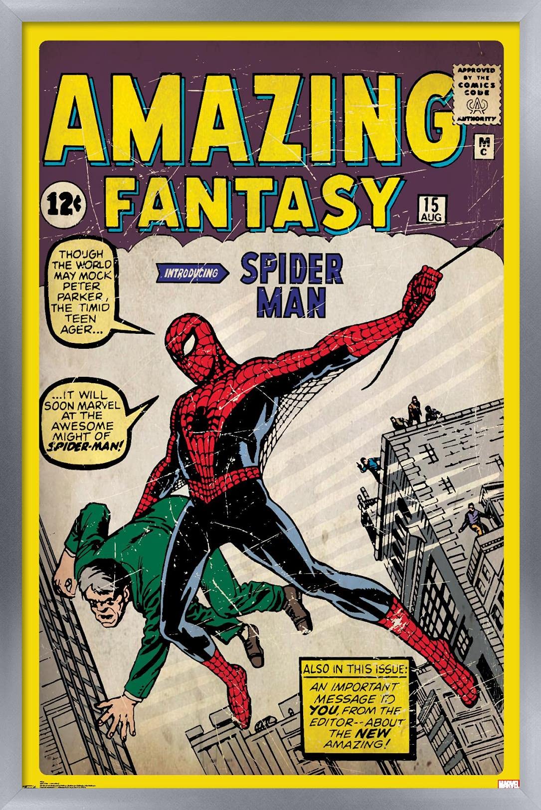Trends International 24x36 Marvel Comics Spider-Man Wall Poster - Silver Framed Version (36