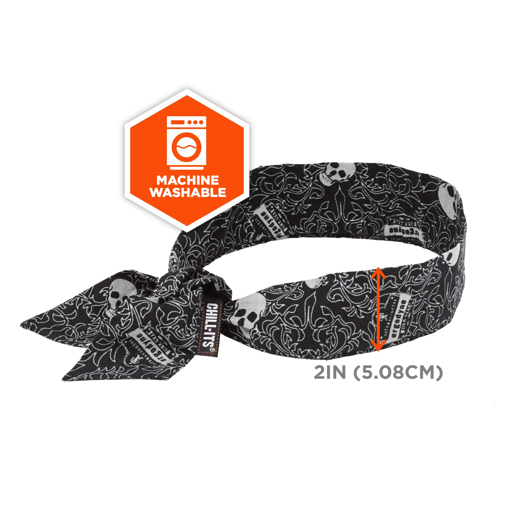 Ergodyne Chill Its 6700 Cooling Bandana - Lime Green Skull Pattern | Evaporative Polymer Crystals for Instant Cooling Relief | Adjustable Tie Fit | Perfect for Outdoor Work, Sports & Hot Weather Activities