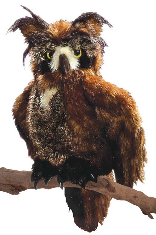 Folkmanis Great Horned Owl Hand Puppet with Blinking Eyes & Movable Head - Perfect for Storytelling, Education & Interactive Play
