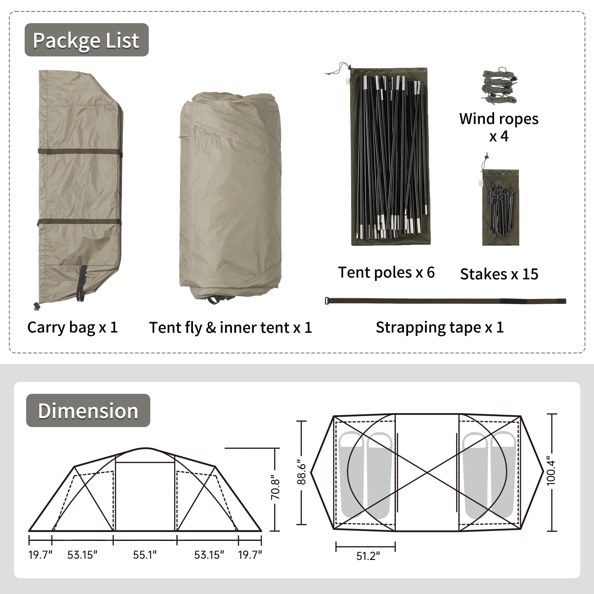 Naturehike Massif 4 Season Hot Tent with Stove Jack - Waterproof Windproof Winter Camping Tent for 1/2/4 Person - UPF50+ Sun Protection with Spacious Room & Hall - Perfect for Family Camping, Hunting Trips & Winter Outdoor Adventures