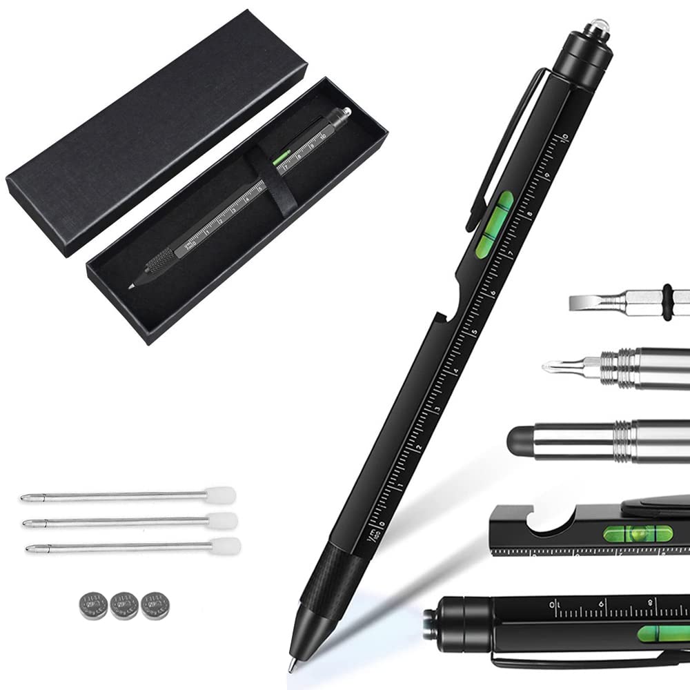 9-in-1 Multitool Pen with LED Light, Stylus, Screwdrivers, Level & Bottle Opener - Premium Ballpoint Pen with Ruler - Perfect EDC Gadget for Men, Great Stocking Stuffer & Office Gift for Dad, Husband or Boyfriend (Ideal for Camping, Hiking, DIY Projects & Everyday Use)