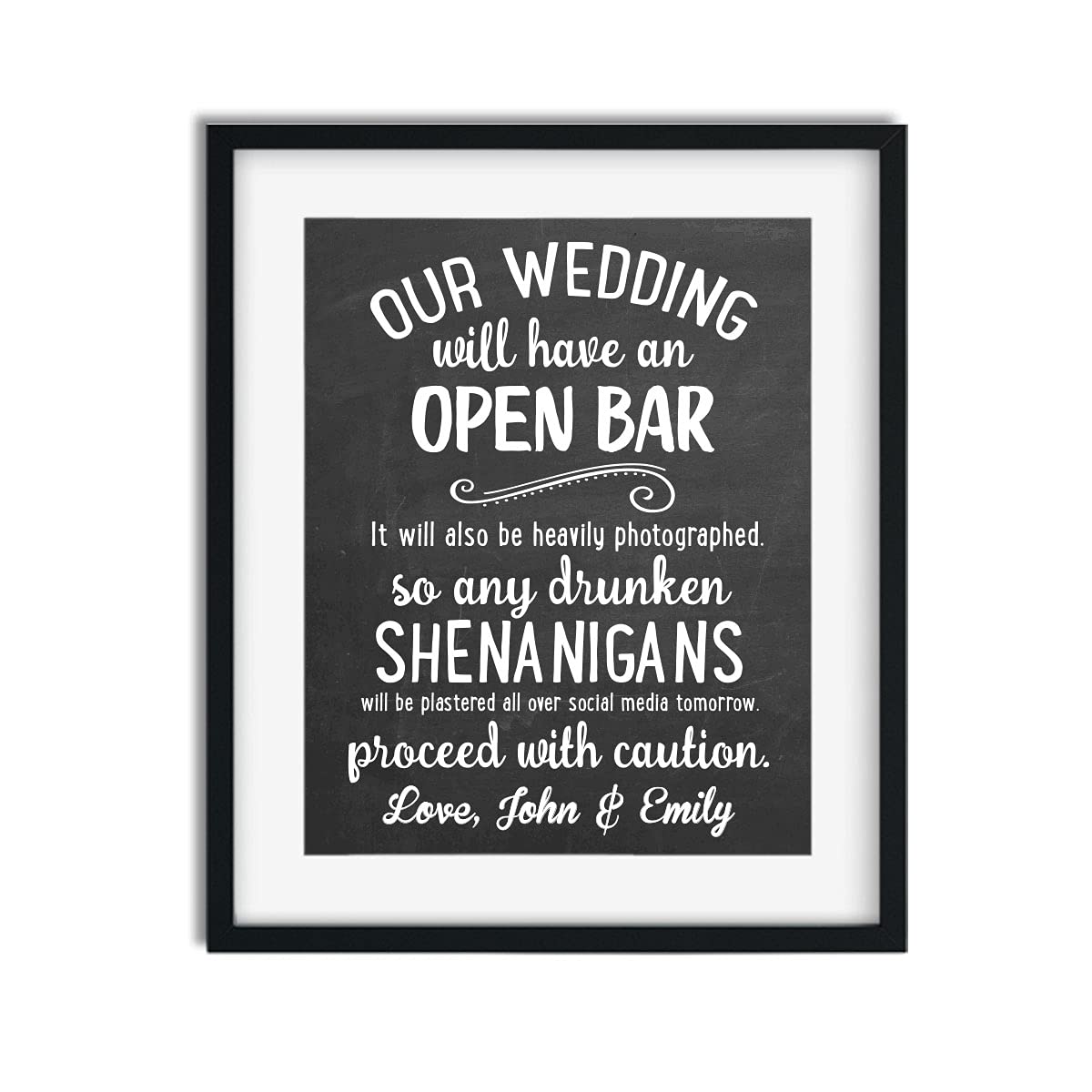 Custom Open Bar Wedding Sign - Personalized Bar Menu Art Print for Wedding Decor | Elegant & Unique Wedding Reception Signage for Bars, Parties & Events
