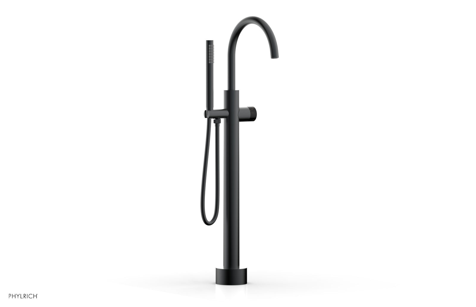 BASIC II Low Floor Mount Tub Filler with Black Marble Handle & Hand Shower - Model 230 47 03 - Perfect for Modern Bathroom Renovations and Spa-Like Showers